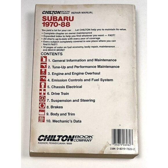 Chilton Automotive Repair Manual Subaru 1970-1988 (1988, Paperback) 6982 EUC - Picture 4 of 5